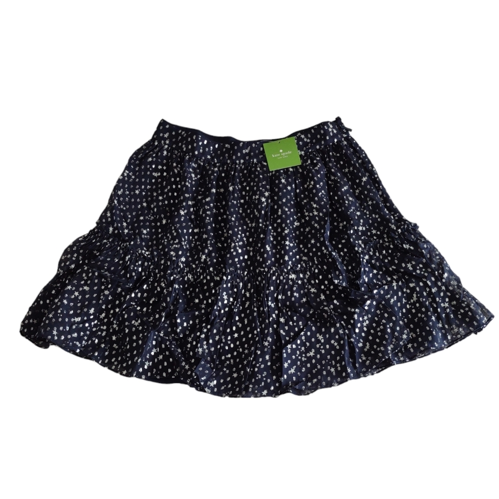 NWT Kate Spade Size 6 Rich Navy Star Bright Night Sky Lurex Dot Skirt